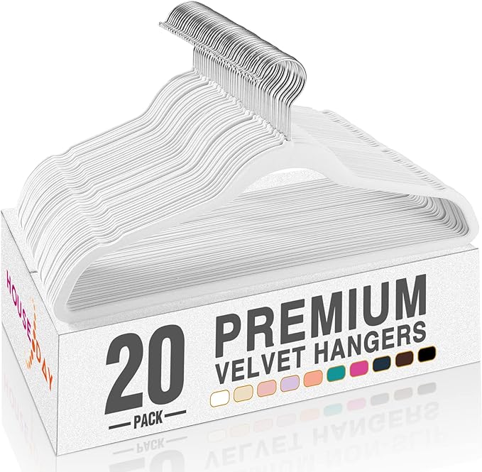 HOUSE DAY White Velvet Hangers 20 Pack, Non Slip Clothes Felt Hanger Heavy Duty for Coat, Premium Slim Space Saving Suit Hang