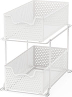 Simple Houseware 2 Tier Sliding Cabinet Basket Organizer Drawer, White