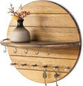 Rebee Vision Pine Wood Key Holder Wall Mount - Farmhouse Key and Mail Holder for Wall with Hooks and Decorative Wall Shelf - 