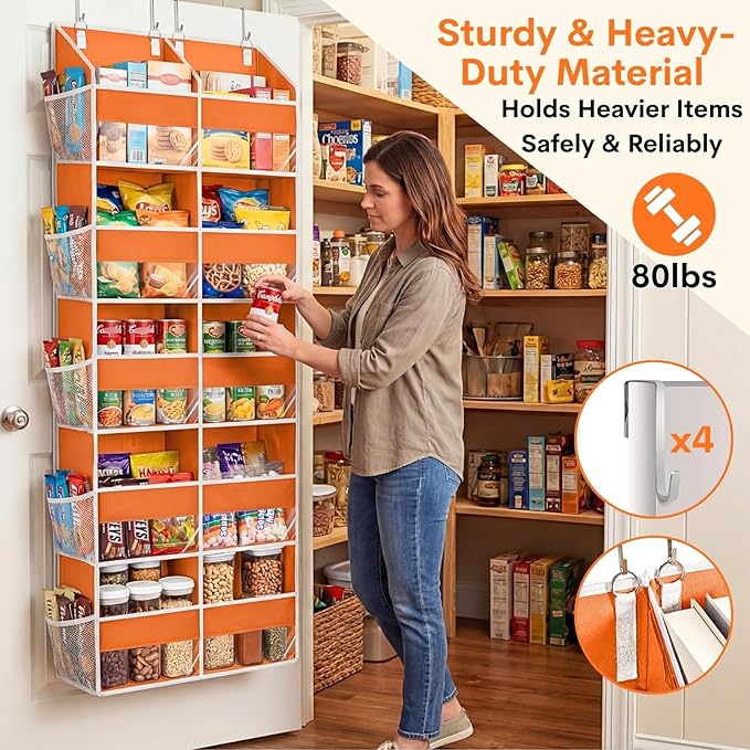 Over The Door Organizer 5 Tiers, Extra Large Behind Door Storage of 10 Compartments, 80 lbs Weight Capacity Hanging Storage O