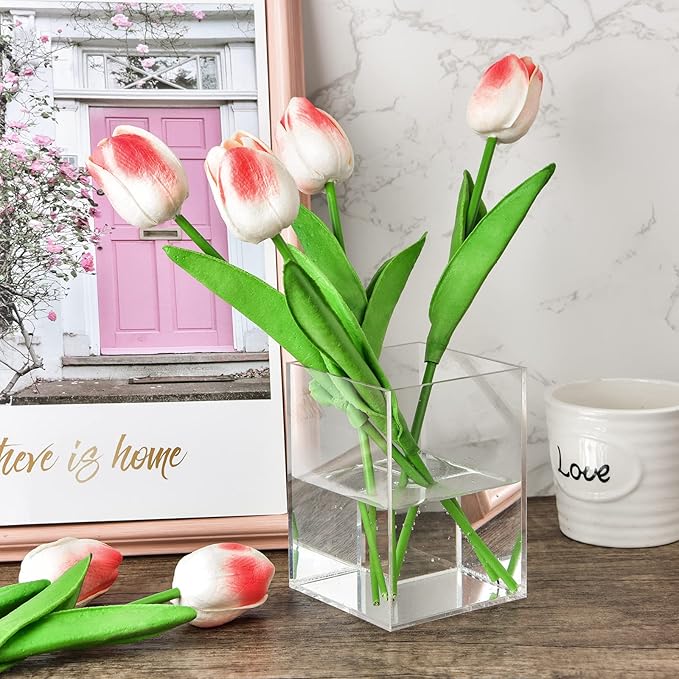 Mototo 2 Pieces Clear Acrylic Pen Holder & Pencil Cup Clear Makeup Bush Holder Acrylic Desktop Stationery Organizer for Offic