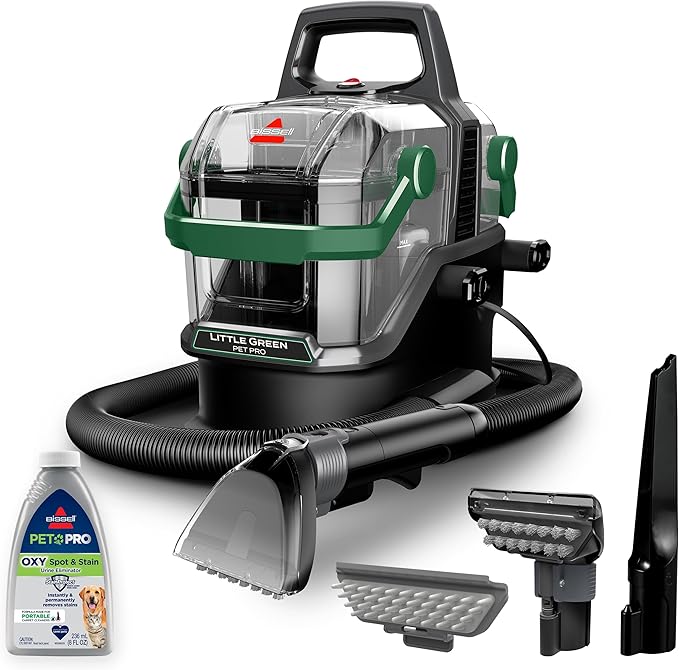 BISSELL Little Green Pet Pro Portable Carpet and Upholstery Deep Cleaner, Car/Auto Detailer with Self-Cleaning Tough Stain, P