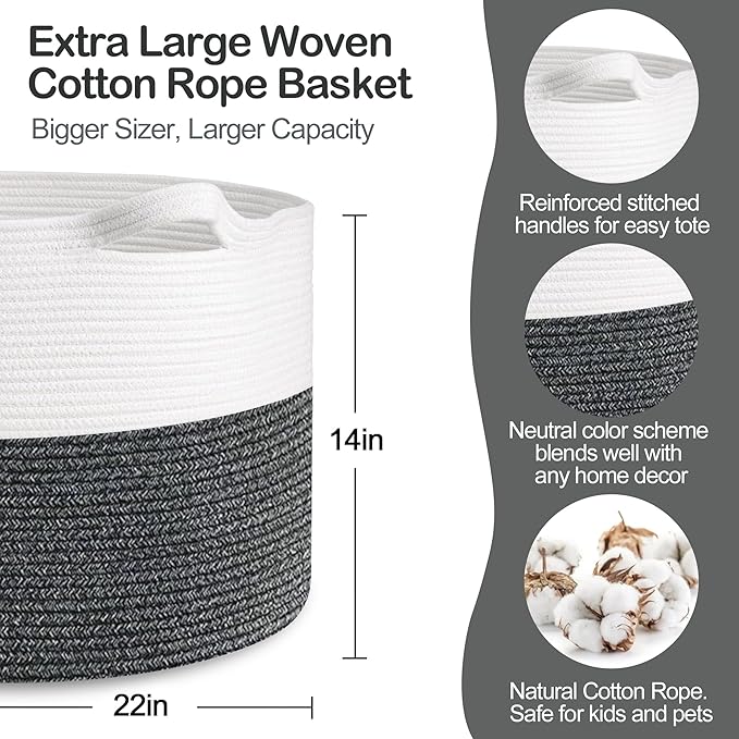 MEGASKET Large Throw Blanket Basket, 22" X 22" X 14" XXXL Blanket Holder for Living Room, Big Wicker Baskets for Storage, Wov