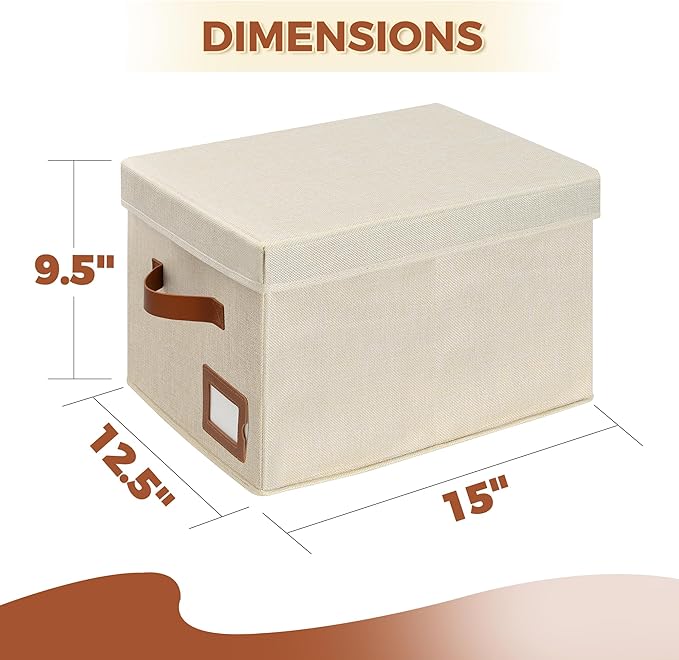 Storage Standard 2-Pack File Organizer Box with Lid - Collapsible Hanging Linen Document Organizer Portable File Boxes, Light