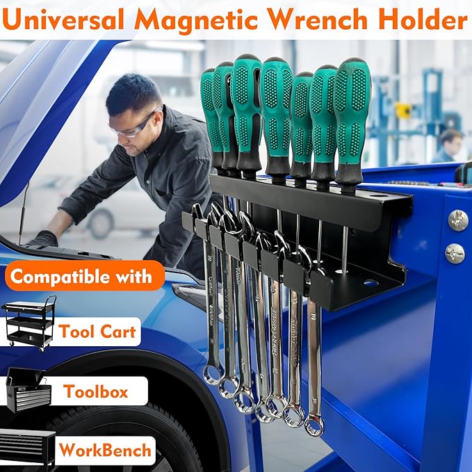 MUTUACTOR Magnetic Wrench Holder Heavy Duty,Anti-scratch Magnetic Mount Screwdriver Rack, 2 Layers Wrench Screwdriver Holder 