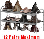 Simple Houseware 2-Tier Shoe Rack Storage Organizer, Grey