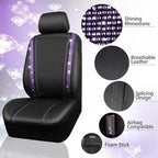 CAR PASS Leather Diamond Bling Car Seat Cover 2 Front Interior Sets, Waterproof Universal Shining Glitter Crystal Sparkle Fit for 95% Automotive Truck SUV Cute Women Girl, Black Purple Rhinestone