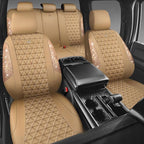 CAR PASS Bling Diamond Beige Leather Car Seat Covers Full Sets Interior Set, Waterproof Shining Glitter Sparkly Crystal Unive