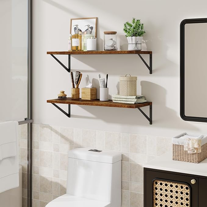 Deep Floating Shelves for Wall,30" Wx10 D Wood Floating Shelf Set of 2,Sturdy Metal Bracket Wide Display & Storage,Wall Mount