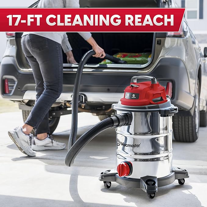 Vacmaster VOC812SF 1101 8-Gallon Premium Stainless Steel Wet/Dry Vacuum, Red Edition, 8 Gal