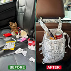 FLOCK THREE Leak-Proof Waterproof Car Trash Bag Foldable Multipurpose Trash bin Container Storage Cute Grocery Organizer Bag for Automotive Front or Back Seat in Cars SUVs and Trucks (White cats)