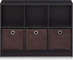 Furinno BASIC Book Shelf, 6-Cube Bookshelf with Open Shelf, 3 x 2 Bookcase with Storage Bins, Closed Back, Horizontal, 11.9 x