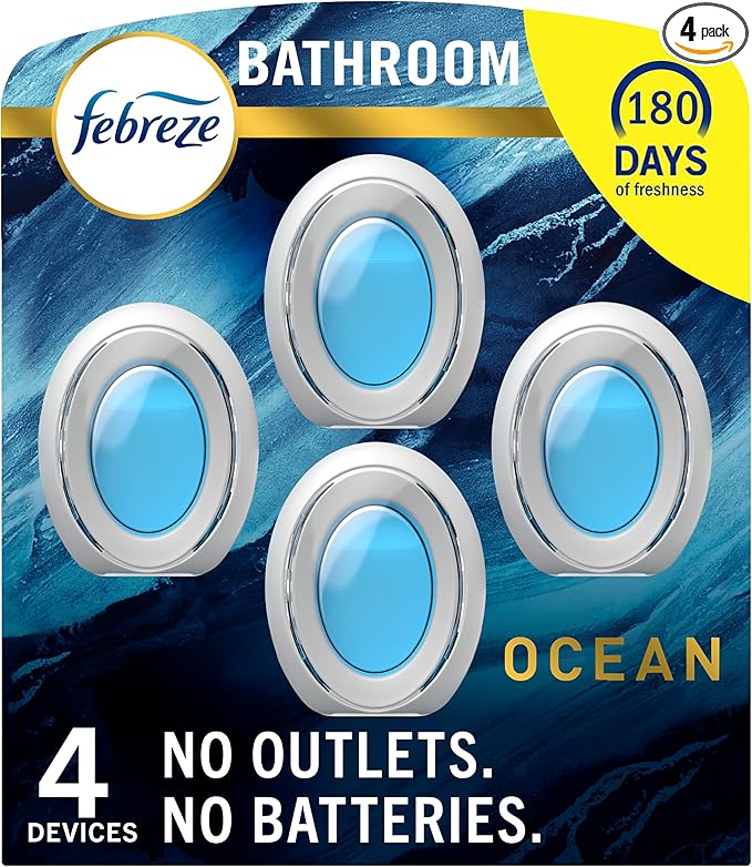 Febreze Bathroom Air Freshener, Odor-Fighting, Plug In Alternative, Air Fresheners for Home and Bathroom and Kitchen, Closet 