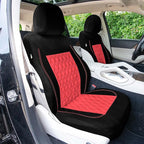 Universal Fit Diamond Stitched Flat Cloth Car Seat Covers Full Set - Red