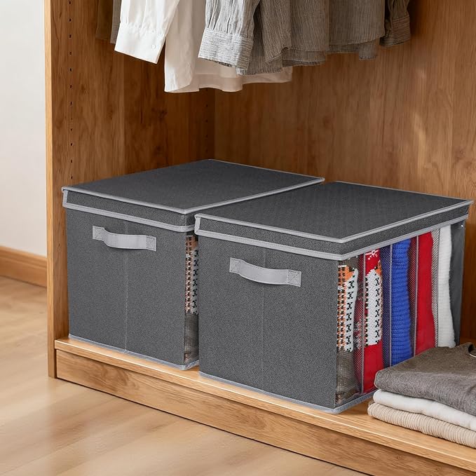 Zilink Upgraded Sweater Organizer for Shelf with Lids and Support Boards Clothes Organizer for Closet with 5 Grids Divider Sw