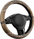 Road Comforts Leopard Steering Wheel Cover for Women, Cute Anti-Slip Microfiber Leather, Universal Fit 14.5-15 Inch Round Ste