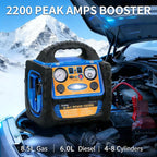 Car Jump Starter with Air Compressor, 2200A Battery Jumper Starter Portable with 260 PSI Tire Inflator, 12V Jump Box