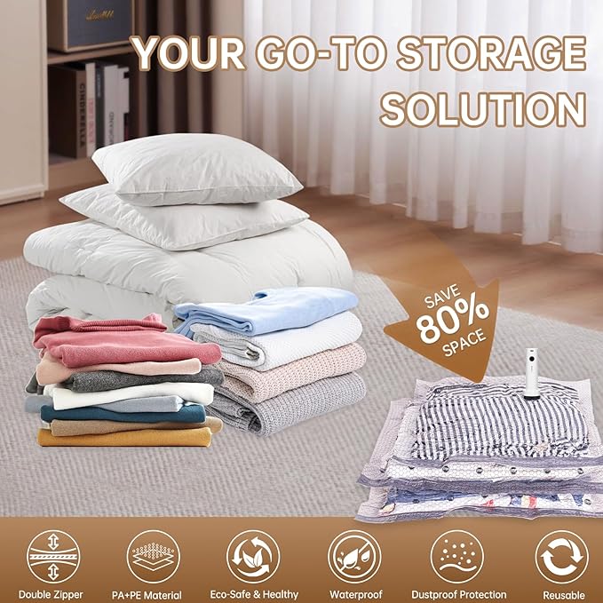 Vacuum Bags for Travel with Wireless Rechargeable Pump, 18 Pack Carry-on Size Compression Packing Seal Bags for Luggage and S