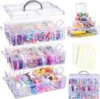 Funtopia Bead Organizers and Storage, 56 Pcs Small Plastic Containers with Lids and 3-Tier Stackable Storage Box, Mini Clear 