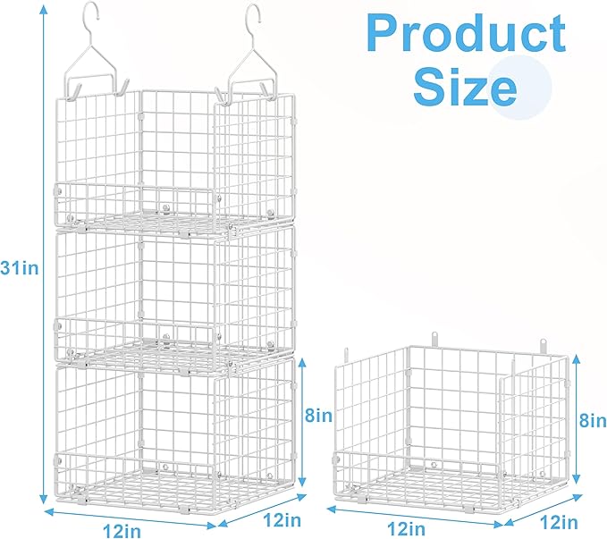 Sonyabecca 3-Tier Hanging Closet Organizer with 5 S Hooks, Closet Shelves for Clothes, Shoes, Handbags, Accessories, Hanging 