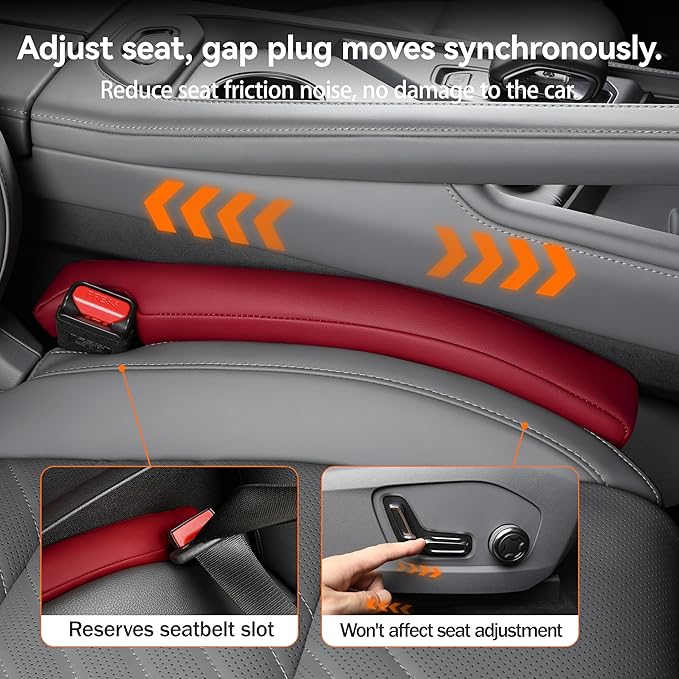 Car Seat Gap Filler - 2 Pack Premium Leather Console Blockers for Cars, Trucks & SUVs - Adjustable 1.4-2.4 Inch Width - Prevents Items Falling Between Seats (Wine)