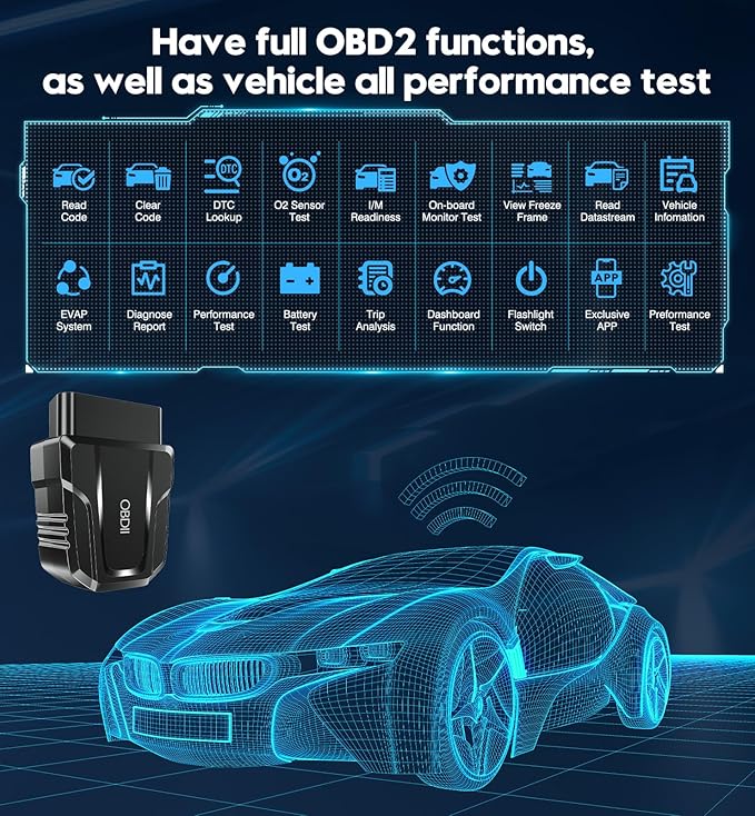OBD2 Scanner Reader Bluetooth Wireless Auto Diagnostic Scan Tool for iOS & Android for Performance Test Bluetooth 5.4 Car Check