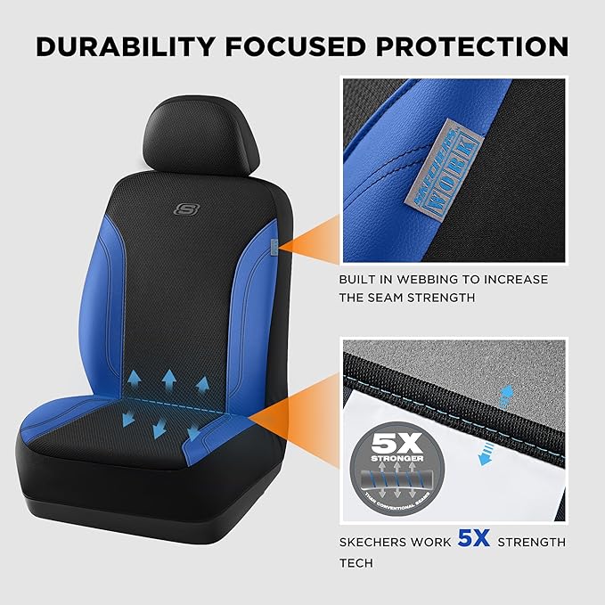 Skechers Car Seat Covers, Work Leather Seat Covers 5-Times Stronger Built-in Webbing, Oxford Fabric Seat Cover Full Sets, Air