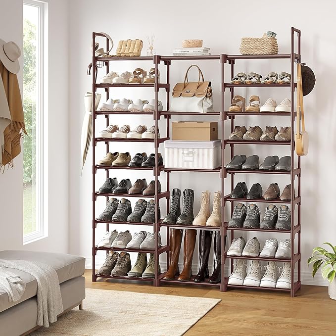 WOWLIVE 9 Tiers Shoe Rack Shoe Storage Shoe Organizer 30-35 Pairs Shoe Tower Unit Shelf Durable Metal Pipes with Plastic Conn