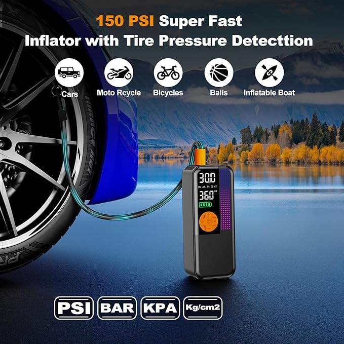 Jump Starter with Air Compressor,5500A Portable Car Battery Booster(All Gas & 10L Diesel) with 150PSI Cordless Auto Tire