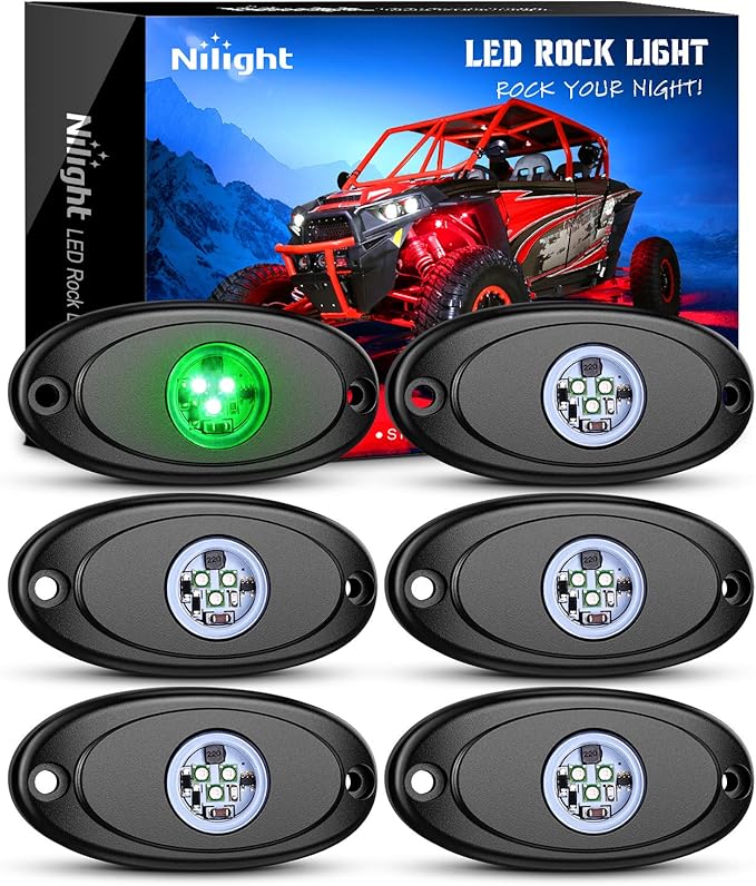 Nilight LED Rock Light 6PCS Underglow Wheel Well Pods Waterproof Exterior Underbody Roof Rack Side Lamps for Car Truck Pickups ATV UTV SUV Motorcycle Boat, Green Color