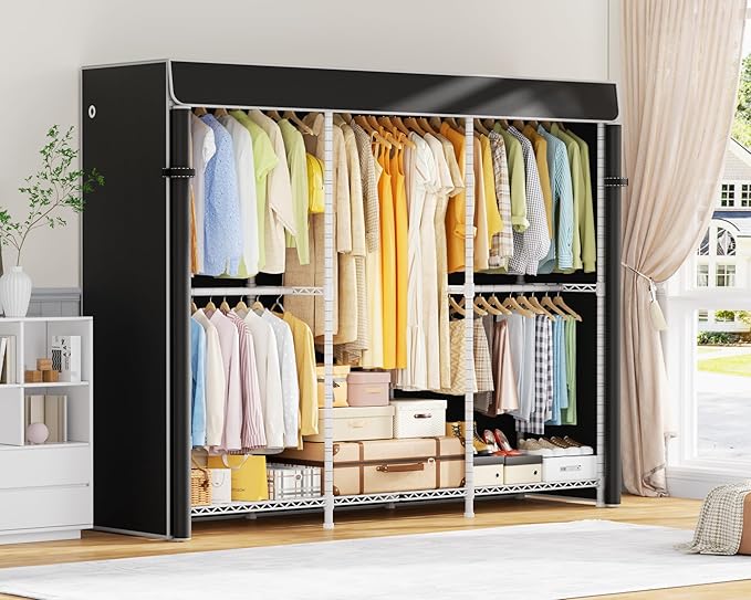 ULIFHOME E14C Pro Heavy Duty Closet Organizer System，Freestanding Clothing Racks for Hanging Clothes，Adjustable Garment Rack 