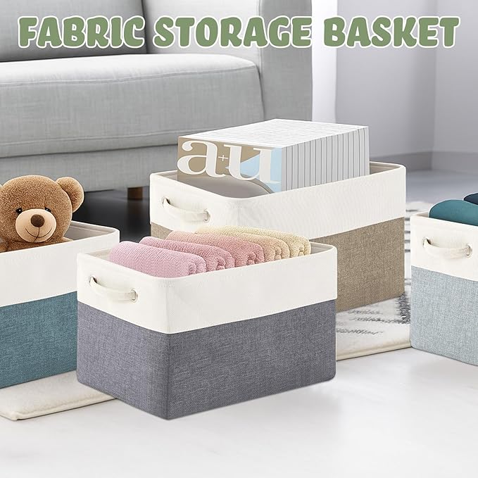 Geiserailie 6 Pcs 15 x 11 x 9.5 Inch Cube Storage Bins Fabric Storage Organizer Bins Foldable Cube Baskets with Sturdy Carry 