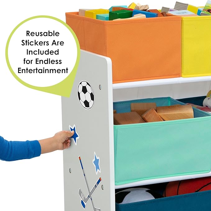 Delta Children Deluxe Multi-Bin Toy Organizer with Storage Bins - Greenguard Gold Certified, White with Navy/Green/Pastel Bin