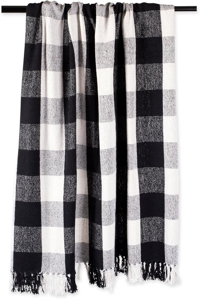 DII Buffalo Check Collection Rustic Farmhouse Throw Blanket with Tassles, 50x60, Black/White (Pack of 2)