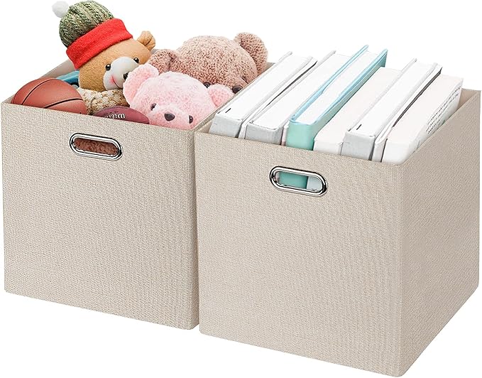 Posprica Foldable Storage Bins,13×13 Storage Cubes Basket Containers for Shelf Cabinet Bookcase Boxes,Thick Fabric Drawers - 