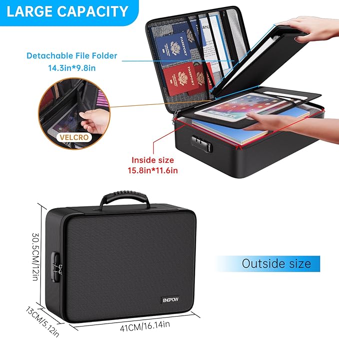 ENGPOW Fireproof Document Box with Lock,5200℉ Soft Case Fireproof Box with 25 Pocket Accordion File Folder,Multi-Layer Firepr