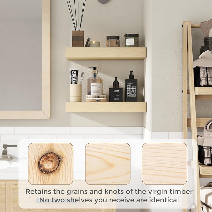 Marsmiles 30 Inch Floating Shelves for Wall - Natural Unfinished Wood Floating Shelves Set of 2-30 Inch Wide x 7.7 Inch Deep 