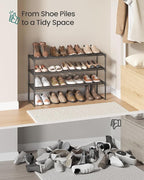 SONGMICS Shoe Rack, 3-Tier Shoe Organizer, Metal Storage Shelf, Upright or Upside Down, for 16-20 Pairs, Stackable, for Entry