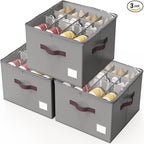 Criusia Shoe Organizer for Closet, 3 Pack Shoe Organizer with Transparent Cover and Sturdy Handles, Closet Shoe Storage for S