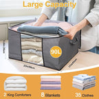90L Large Blanket Storage Bags, 8 Pack Clothes Storage Bag Comforter Storage Bin with Reinforced Handle and Lid Foldable Clos