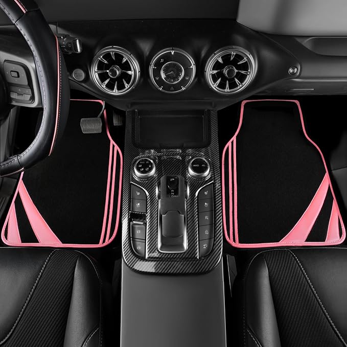 CAR PASS Car Seat Covers Full Set for Women Girls with Waterproof Car Floor Mats,Anti-Slip Leather Steering Wheel Cover,Unive