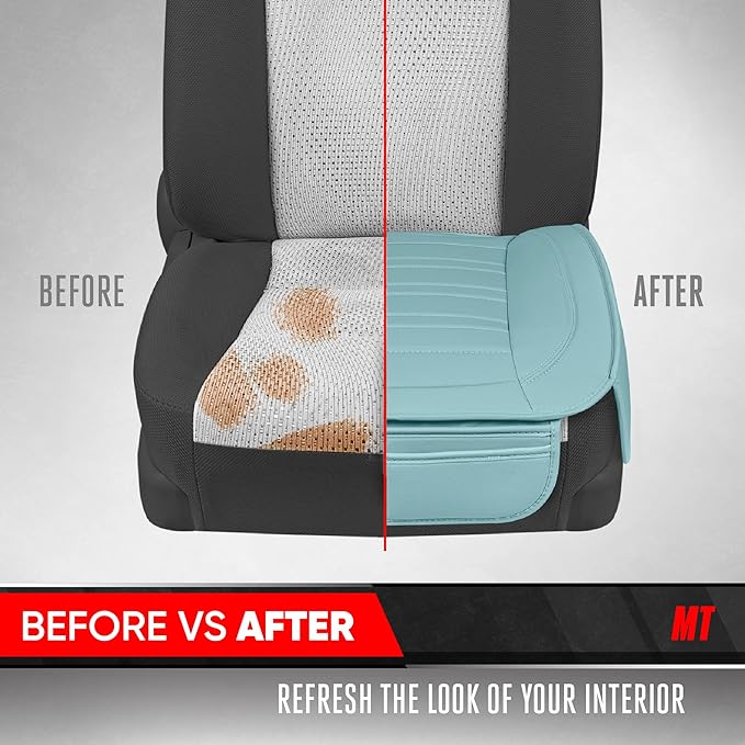 Motor Trend Seat Covers for Cars Trucks SUV, Faux Leather 2-Pack Mint Padded Car Seat Covers with Storage Pockets, Premium In