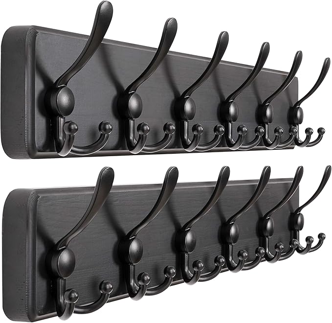 Dseap Coat Rack Wall Mounted - 24" Long 6 Tri Hooks, Heavy Duty Wooden Wall Coat Hanger Coat Hook for Clothes Hat Jacket Clot