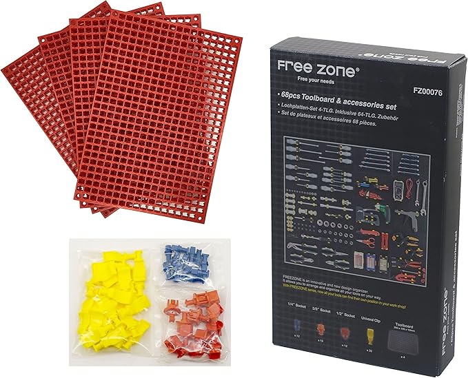 FREE ZONE 68-Piece Large Pegboard Tools Organizer Set,(Red) Tool Box and Storage, Tool Box Drawer Organizer for Tool Chest Ca