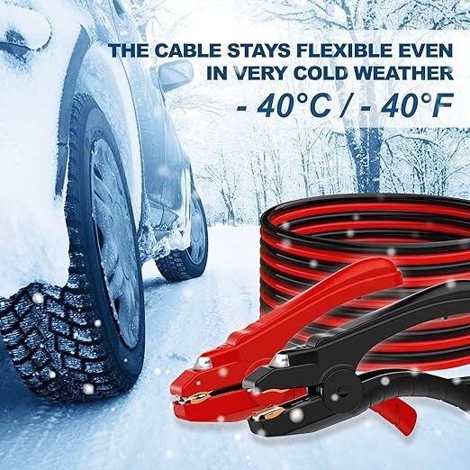 Heavy Duty Jumper Cables,6 Gauge 16 Feet Booster Battery Cable,Automotive Wires with LED Light,Alligator Clips,Carrying Bag,Safety Gloves and Iron Brush for Cars Truck