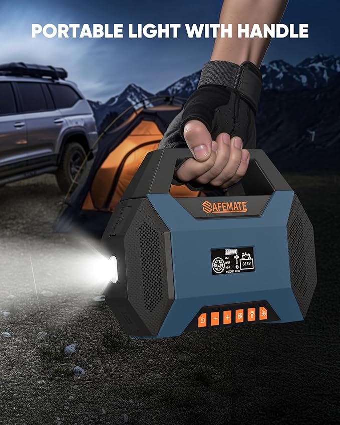 2500A Car Jump Starter with Air Compressor - 120PSI Tire Inflator, 40W Fast Charging, 48.84Wh Portable Power Bank, Voltage