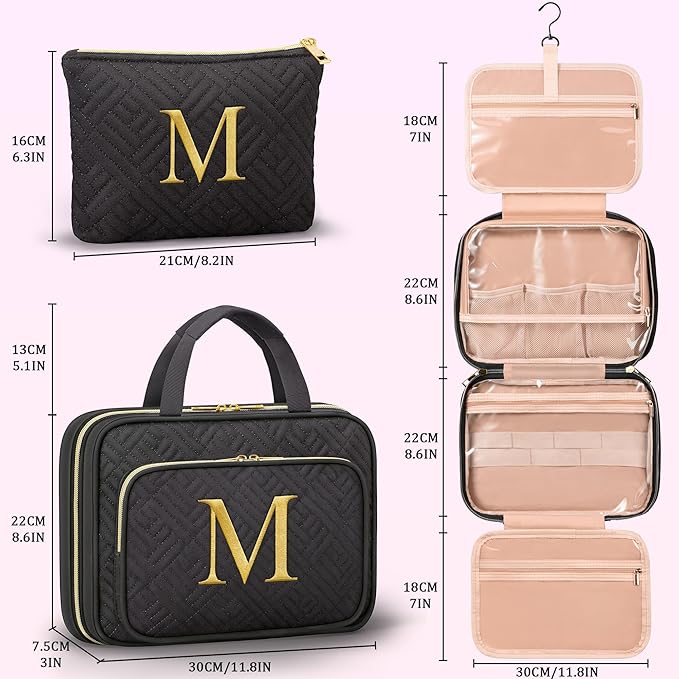 Gifts for Women, Initial Toiletry Makeup Bag Hanging Cosmetic Organizer with Embroidery Letter Personalized Nurse Teacher App