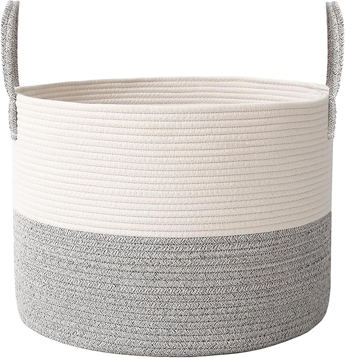 JMvicyroam 115L Extra Large Blanket Basket for Living Room - Woven Cotton Rope Laundry Hamper with Reinforced Handles - Stora