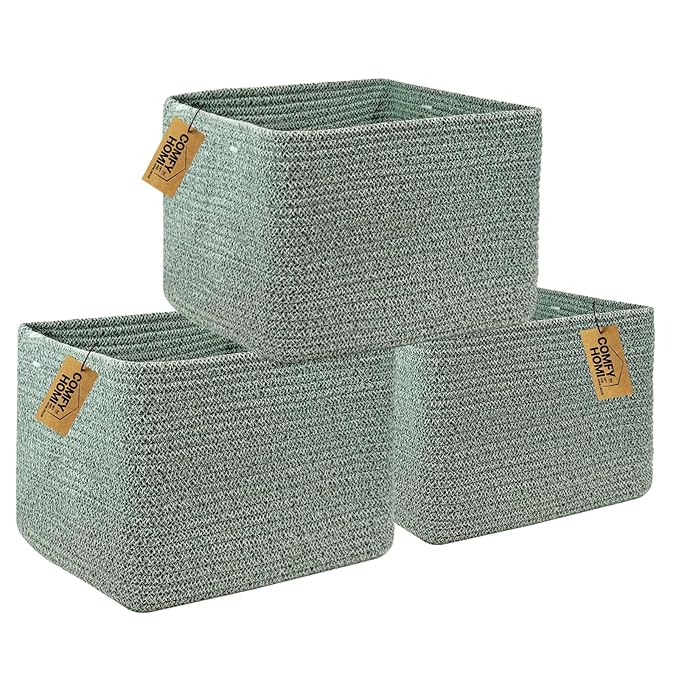 COMFY-HOMI 3Pack Small Woven Cotton Rope Basket for Organizing, Gift Baskets for Handles, Empty Gift Baskets, Medium Rope Bas