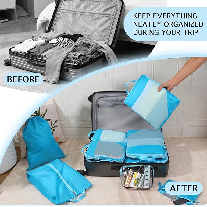 PFEYRPK Lightweight Compression Packing Cubes for Suitcases, Compressible Expandable Travel Packing Organizer with Clear Toil